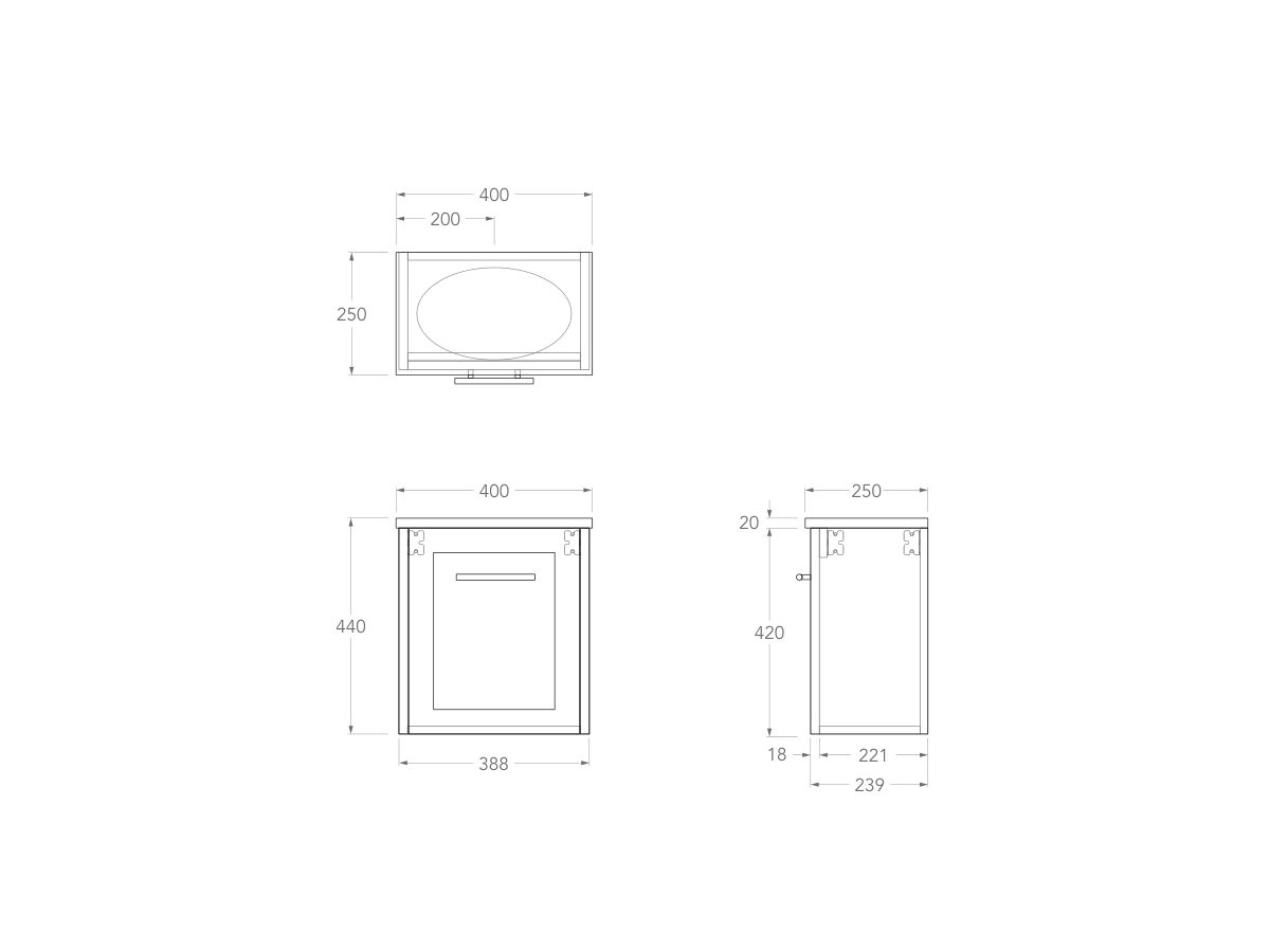 Kado Lux Petite Vanity Unit Wall Hung 400 Centre Bowl (Basin Included)