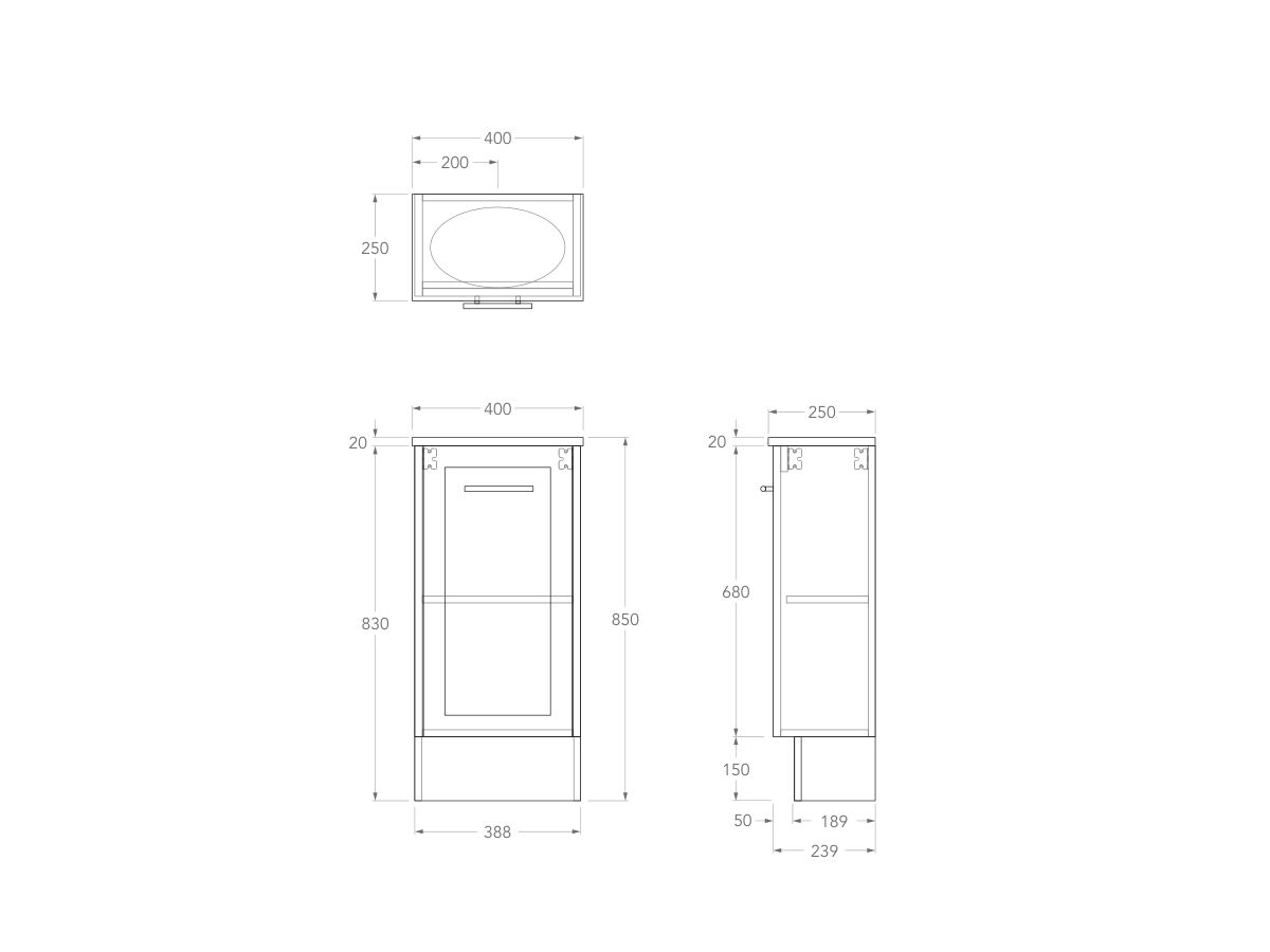Kado Lux Petite Vanity Unit Floor Mount 400 Centre Bowl (Basin Included)