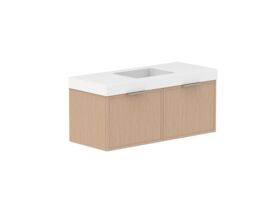 Supporting Image - Kado Lux Slim All Drawer 1200mm Wall Hung Vanity with Centre Basin 90mm Top Blonde Oak