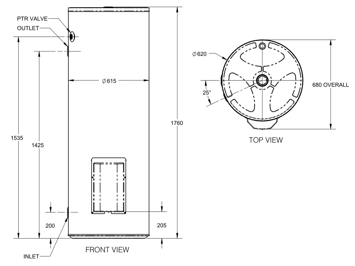Thermann Commercial Electric Storage 315L 3&6 Element Line Drawing