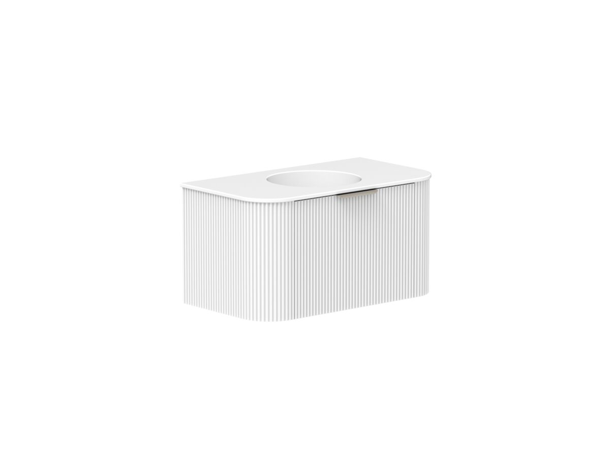Supporting Image 2 - Kado Neue Fluted Double Curve 900mm Wall Hung Vanity Centre Basin Matte White Ceramic Top Ultra White