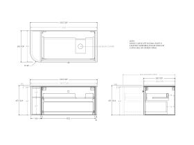 Technical Drawing - Kado Era Single Curve All Drawer 1050mm Wall Hung Vanity with Right Hand Basin 20mm Top