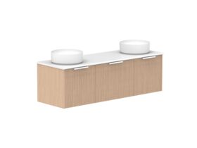 Supporting Image 2- Kado Neue Fluted Square All Drawer 1500mm Wall Hung Vanity with Double Basin 20mm Top Blonde Oak