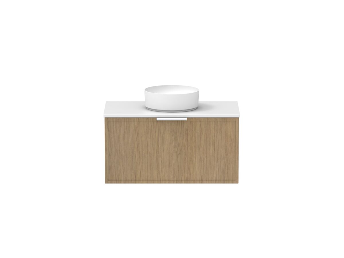 Supporting Image - Kado Lux Slim All Drawer 900mm Wall Hung Vanity with Centre Basin 20mm Top Boston Oak