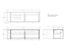 Technical Drawing - Kado Era Single Curve All Drawer 1650mm Wall Hung Vanity with Left Hand Basin 20mm Top