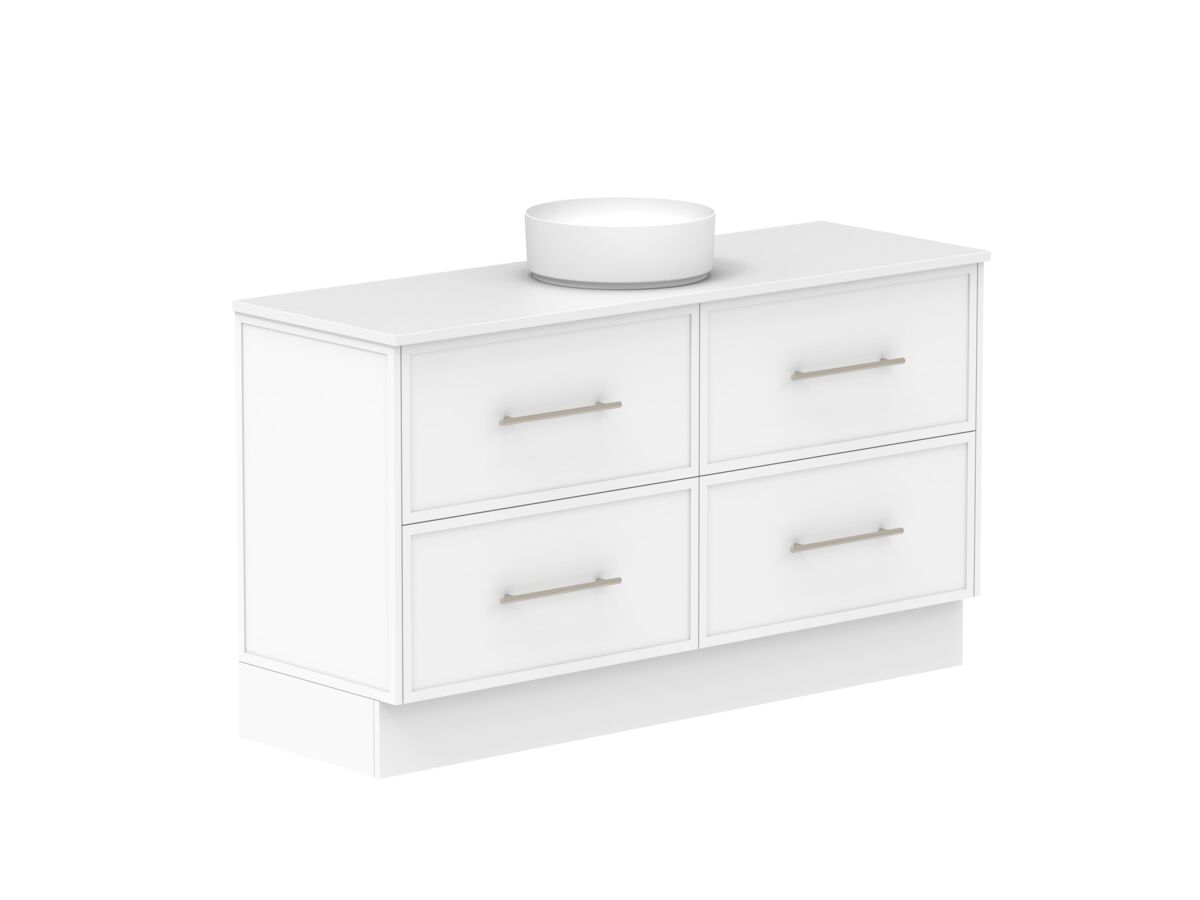 Supporting Image - Kado Lux 1500mm All Drawer Floor Mounted Vanity Unit 4 Drawers Centre Bowl Vanity 20mm Top Shaker