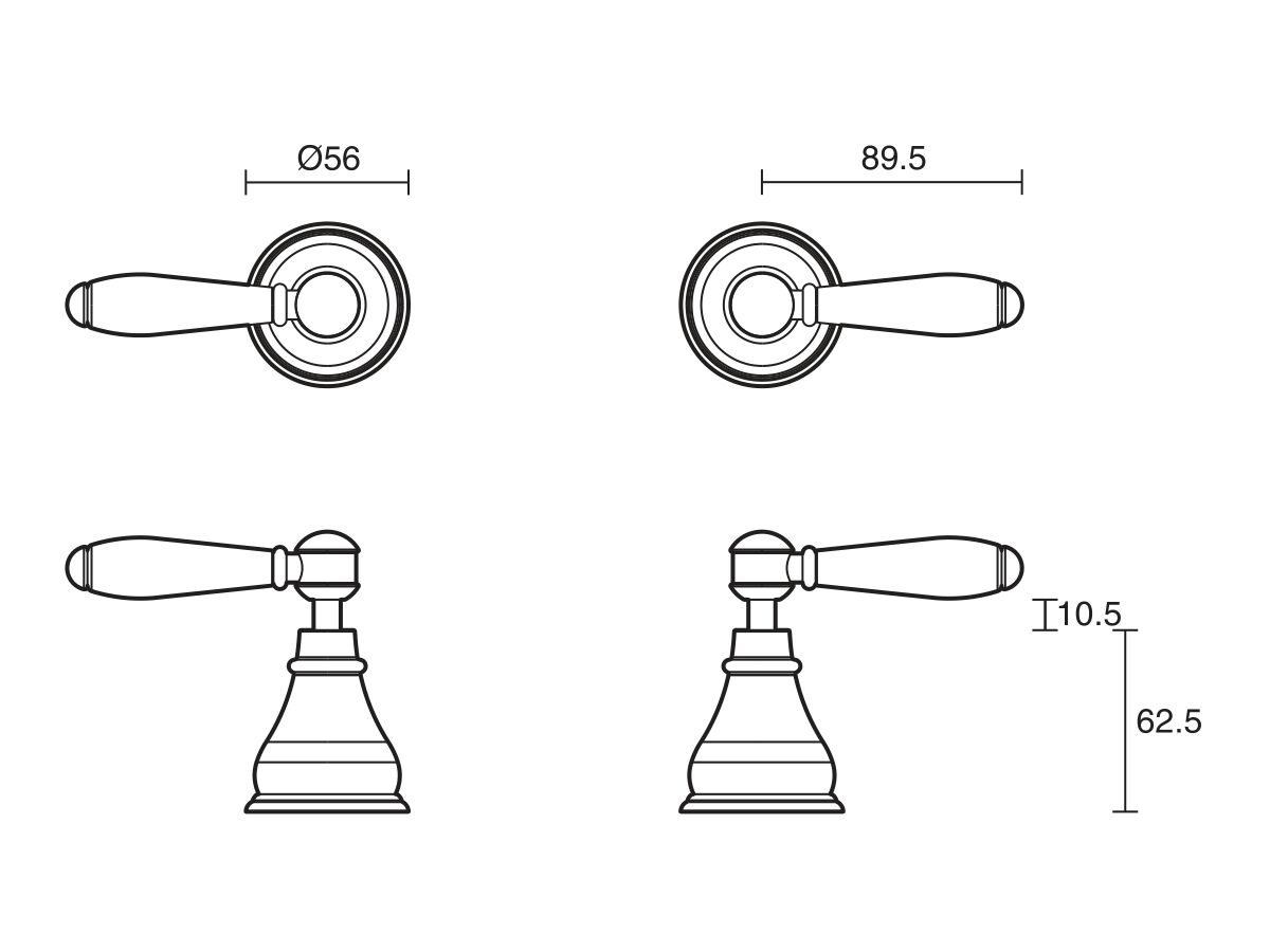 Milli Voir Wall Top Assemblies Lever Porcelain Handles
