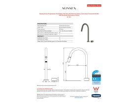 Specification Sheet - Sussex Pure Progressive Sink Mixer Tap Set with Pull Out Spray and Linear Textured Handle PVD Brushed Gunmetal (4 Star)