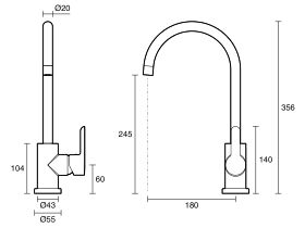 Technical Drawing - Nobili Balance Gooseneck Sink Mixer (4 Star)