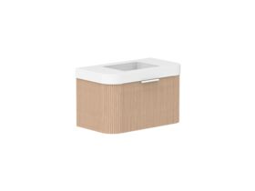 Supporting Image 2- Kado Neue Fluted Double Curve All Drawer 900mm Wall Hung Vanity with Centre Basin Durasein 90mm Top Blonde Oak