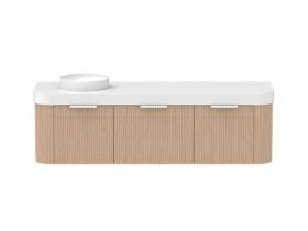 Supporting Image - Kado Neue Fluted Double Curve All Drawer 1800mm Wall Hung Vanity with Left Hand Basin Durasein 90mm Top Blonde Oak