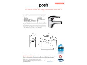 Specification Sheet - Posh Bristol MK2 Basin Mixer Tap All Pressure Chrome (4 Star Mains Pressure) Lead Free