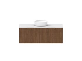 Supporting Image - Kado Neue Fluted Square All Drawer 1200mm Wall Hung Vanity with Centre Basin 20mm Top Florentine Walnut