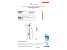 Specification Sheet - Sussex Scala Floor Mounted Bath Mixer Tap Curved Outlet with Handshower LUX PVD Brushed Pure Gold (3 Star)