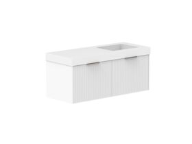Supporting Image 2- Kado Neue Fluted Square All Drawer 1200mm Wall Hung Vanity with Right Hand Basin 90mm Top Ultra White