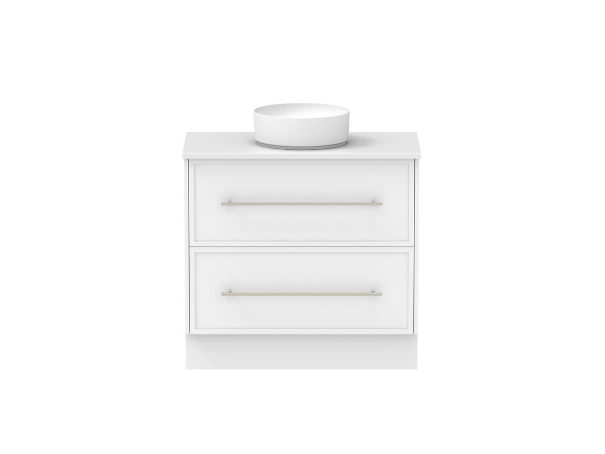 Supporting Image - Kado Lux All Drawer 900mm Floor Mounted Vanity Centre Basin 20mm - White Shaker Front