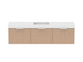 Supporting Image - Kado Neue Fluted Square All Drawer 1800mm Wall Hung Vanity with Centre Basin 90mm Top Blonde Oak