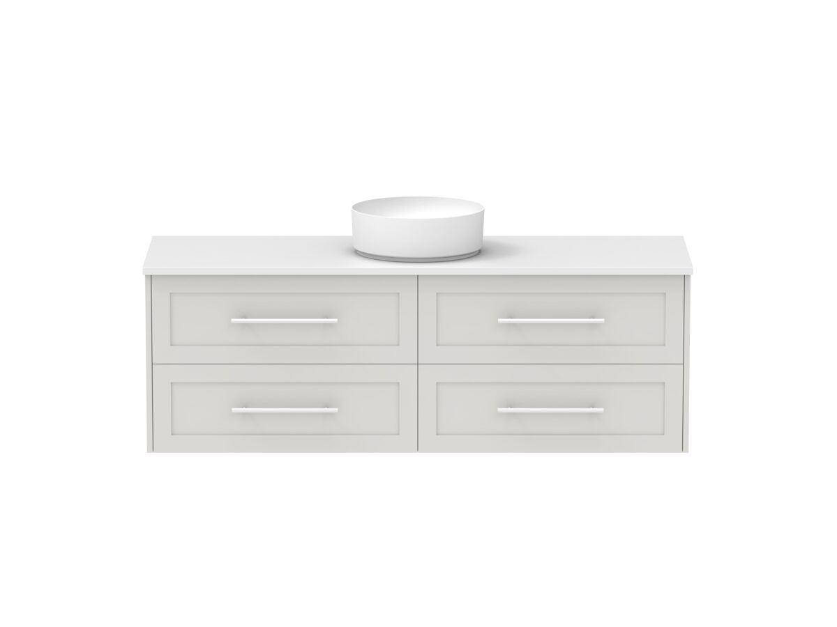 Hero - Kado Lux 1500mm All Drawer Wall Hung Vanity Unit 4 Drawers Centre Bowl Vanity 20mm Top