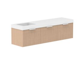 Supporting Image 2- Kado Neue Fluted Square All Drawer 1800mm Wall Hung Vanity with Left Hand Basin 90mm Top Blonde Oak