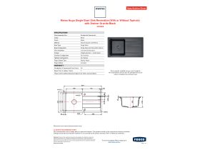 Specification Sheet - Memo Hugo Single Bowl Sink Reversible (With or Without Taphole) with Drainer Granite Black
