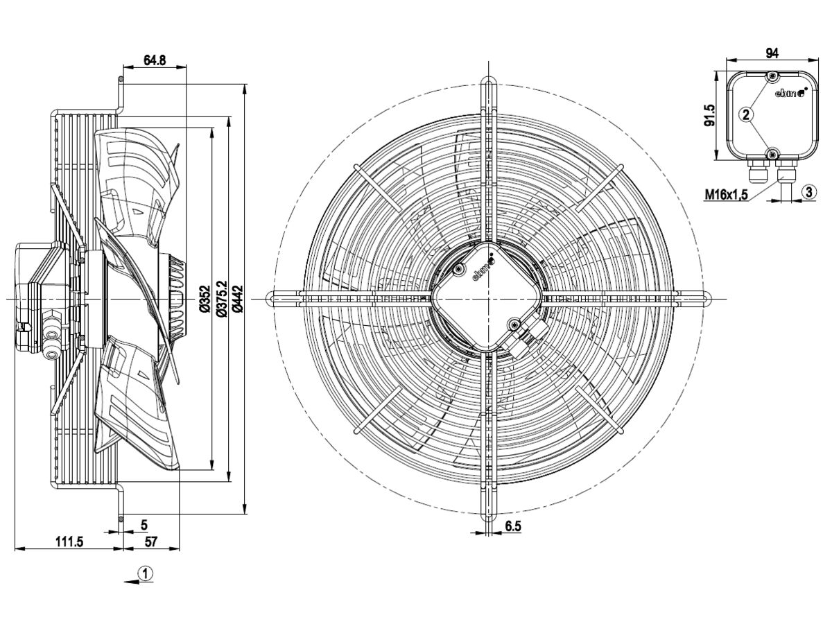 EBM AC Axial Fan Hyblade with Grille 350mm 230V 50/60Hz 4 Poles S4E350AN1981