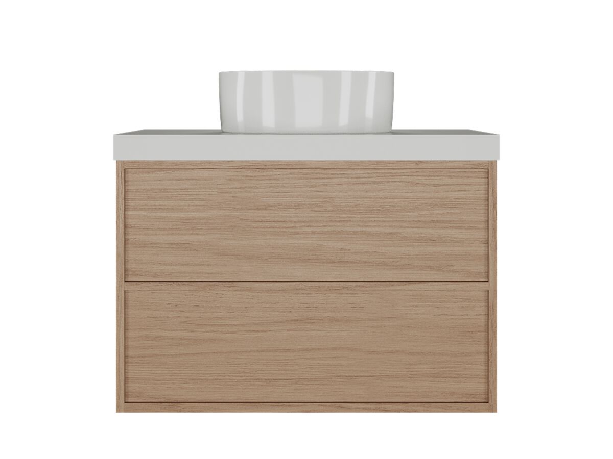 Supporting Image - Kado Aspect Wall Hung Vanity Unit 750mm 2 Drawer Corian 50mm Top - Boston Oak