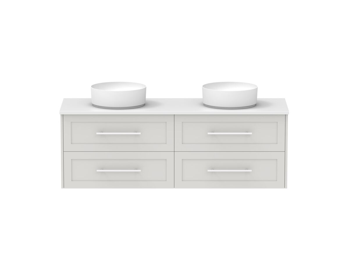 Hero - Kado Lux All Drawer 1500mm Wall Hung Vanity Double Basin 20mm - Feather Grey - Front