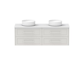 Hero - Kado Lux All Drawer 1500mm Wall Hung Vanity Double Basin 20mm - Feather Grey - Front