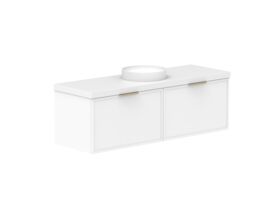 Supporting Image - Kado Lux Slim All Drawer 1500mm Wall Hung Vanity with Centre Basin 50mm Top Matte White