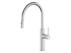 Mizu Drift Gooseneck Pull Out Sink Mixer Curved 2 Function Brushed Stainless Steel 316 (5/6 Star) Lead Free