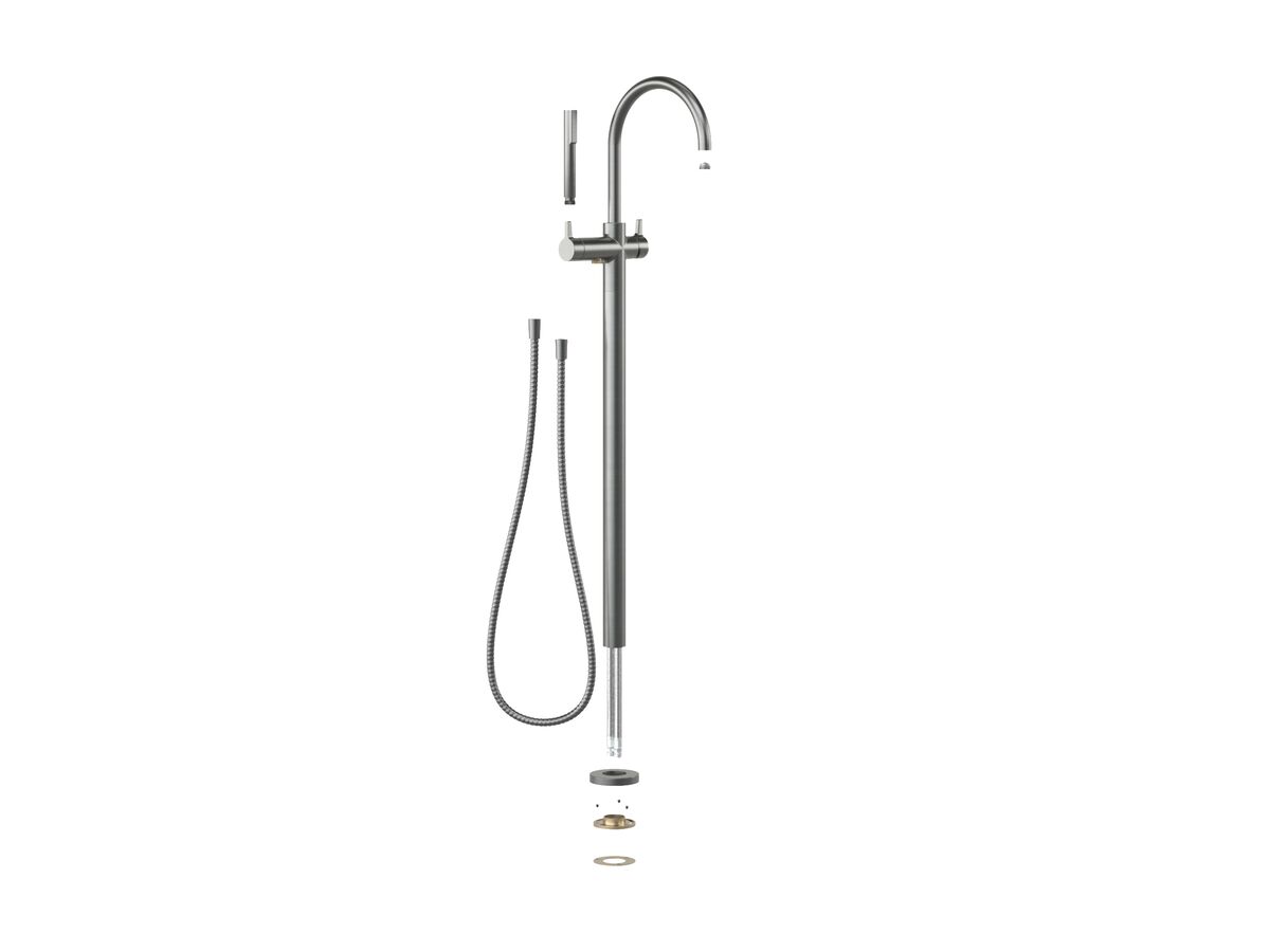 Hero - Faucet Strommen Vara Fin Floor Mounted Bath Mixer with Handshower Trimset Brushed Graphite (3 Star)
