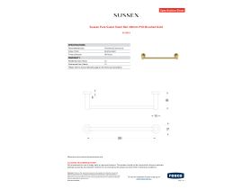 Specification Sheet - Sussex Pure Guest Towel Rail 300mm PVD Brushed Gold