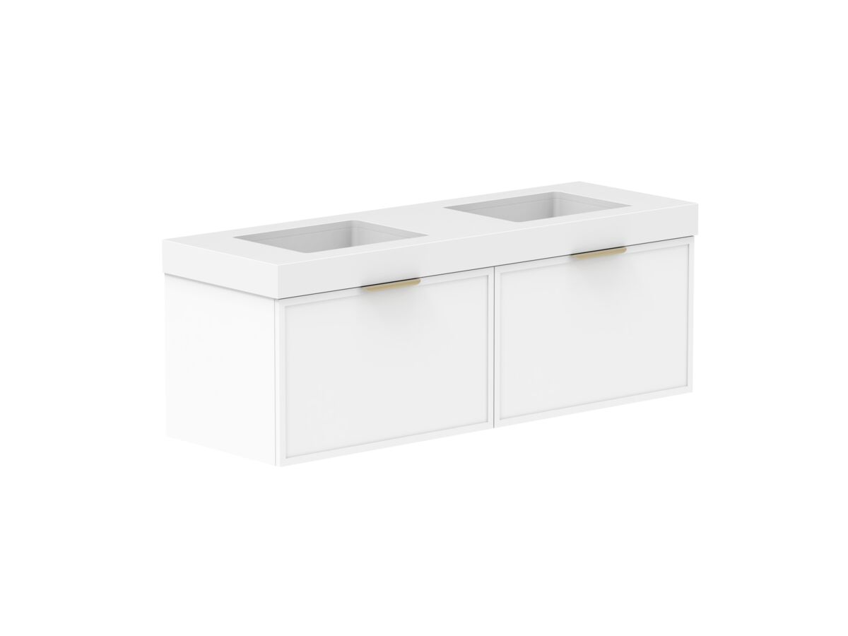Supporting Image - Kado Lux Slim All Drawer 1500mm Wall Hung Vanity with Double Basin 90mm Top Matte White