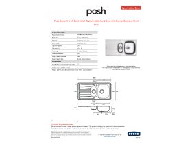 Specification Sheet - Posh Bristol 1 & 1/3 Bowl Sink 1 Taphole Right Hand Bowl with Drainer Stainless Steel