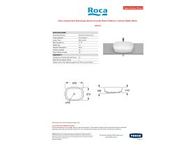 Specification Sheet - Roca Inspira Soft Rectangle Above Counter Basin 500mm x 370mm Matte White
