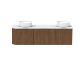 Supporting Image - Kado Neue Fluted Single Curve All Drawer 1650mm Wall Hung Vanity with Double Basin 20mm Top Florentine Walnut