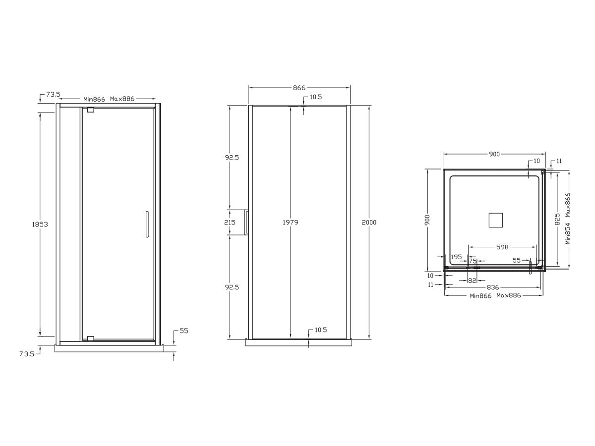 Base MKII Shower Screen & Shower Base with Centre Outlet 900mm x 900mm Chrome