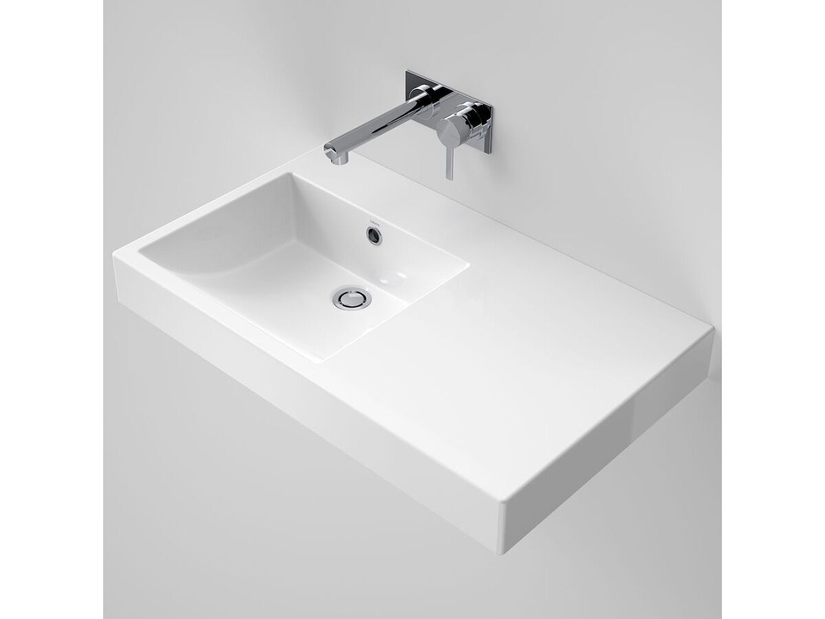 Caroma Liano Nexus Wall Basin Right Hand Shelf with Overflow No Taphole 750mm White