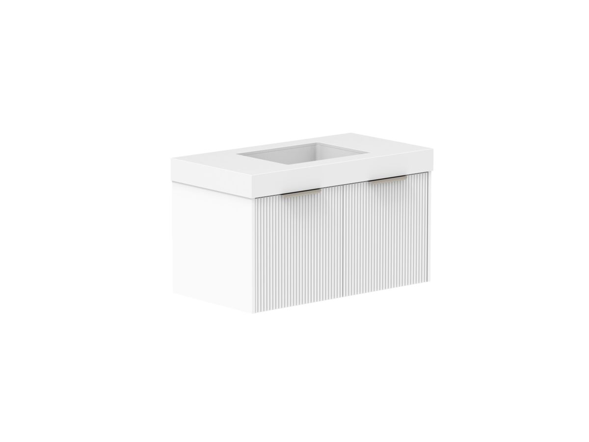 Supporting Image 2- Kado Neue Fluted Square All Drawer 900mm Wall Hung Vanity with Centre Basin 90mm Top Ultra White