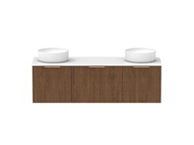 Supporting Image - Kado Neue Fluted Square All Drawer 1500mm Wall Hung Vanity with Double Basin 20mm Top Florentine Walnut