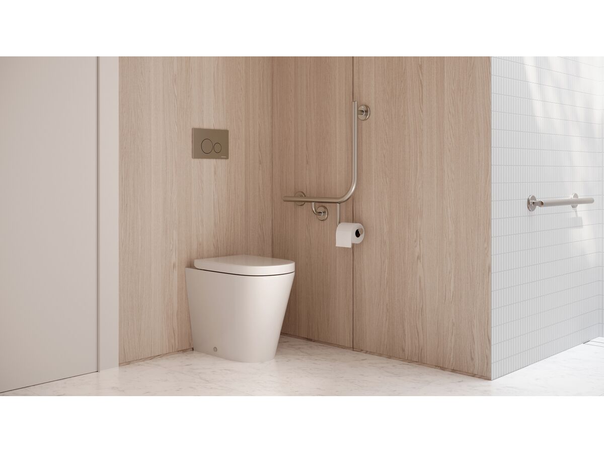 In Situ - Mizu Commercial Bathroom - 450 x 450 x 90 Degree Ambulant Toilet Grab Rail Left Hand - Brushed Nickel