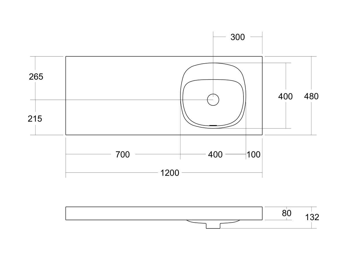 Kado Lussi 1200mm Right Hand Bowl Rear Shelf Wall Basin with Overflow No Taphole Matte White Solid Surface