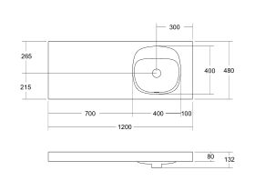 Kado Lussi 1200mm Right Hand Bowl Rear Shelf Wall Basin with Overflow No Taphole Matte White Solid Surface