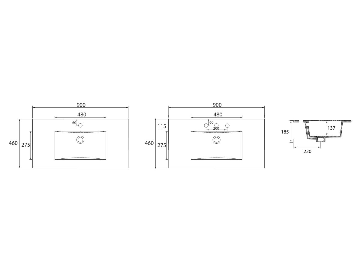 Posh Bristol MK2 Vanity Top Centre Bowl 1 Taphole 900mm