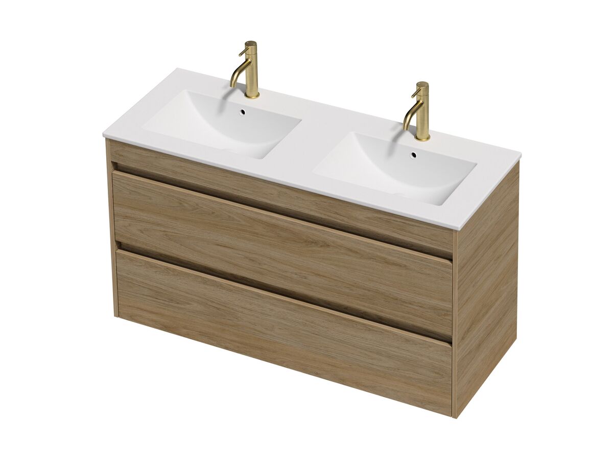 Posh Domaine Twin 1200 Double Bowl 2 Drawer Wall Hung Colour Console Top Matte White