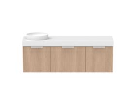 Supporting Image - Kado Neue Fluted Square All Drawer 1500mm Wall Hung Vanity with Left Hand Basin 90mm Top Blonde Oak
