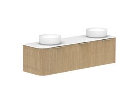 Supporting Image 2- Kado Neue Fluted Single Curve All Drawer 1650mm Wall Hung Vanity with Double Basin Durasein 12mm Top Boston Oak