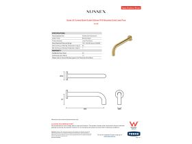 Specification Sheet - Scala 25 Curved Bath Outlet 250mm PVD Brushed Gold Lead Free