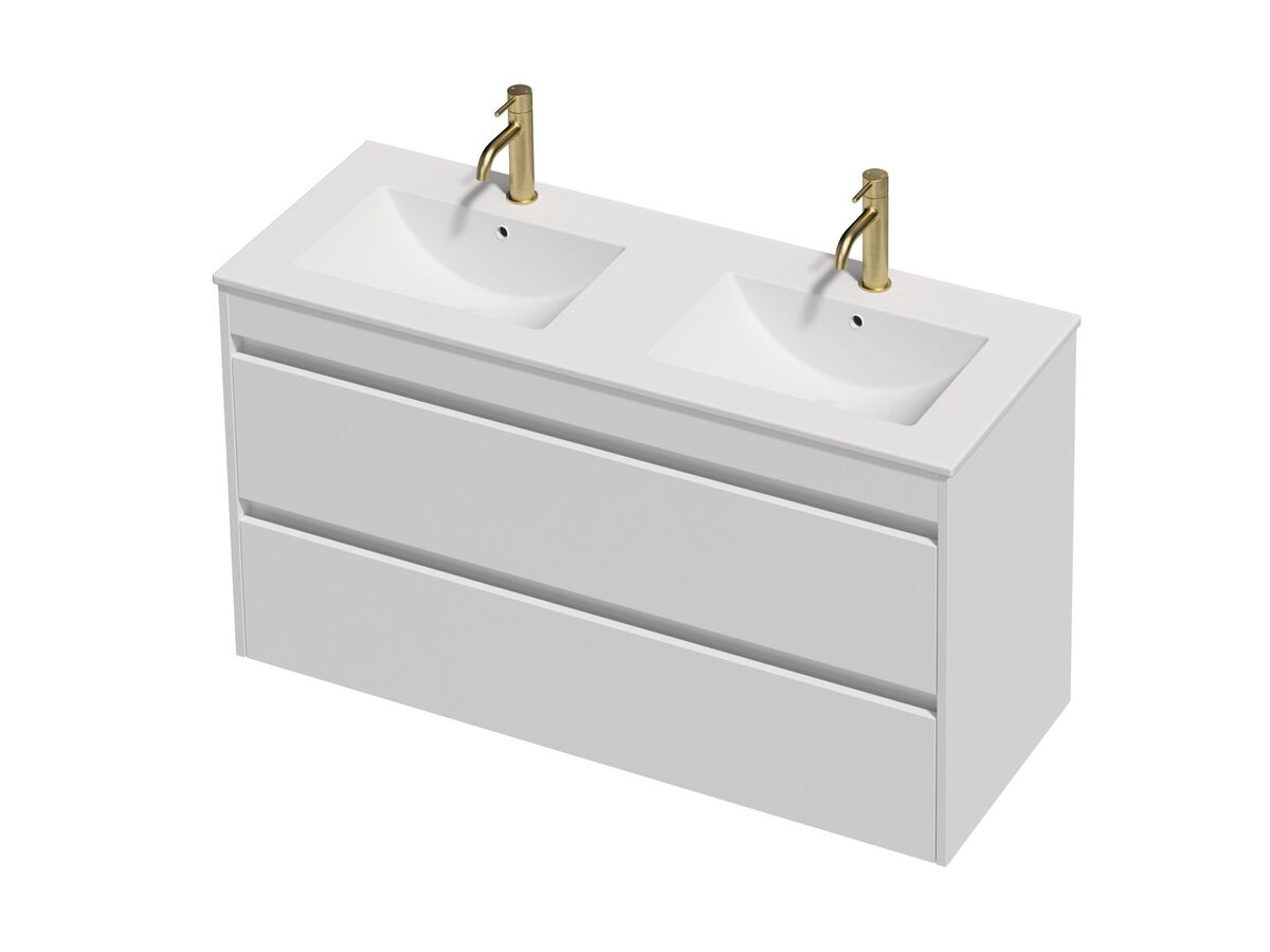 Posh Domaine Twin 1200 Double Bowl 2 Drawer Wall Hung White Console Top Matte White
