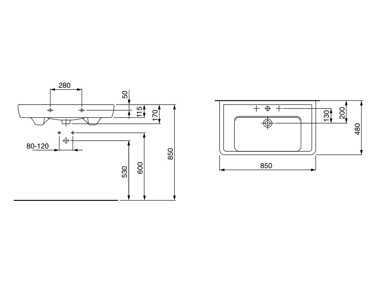 LAUFEN Pro A Wall Basin 1 Taphole 850 x 480mm White